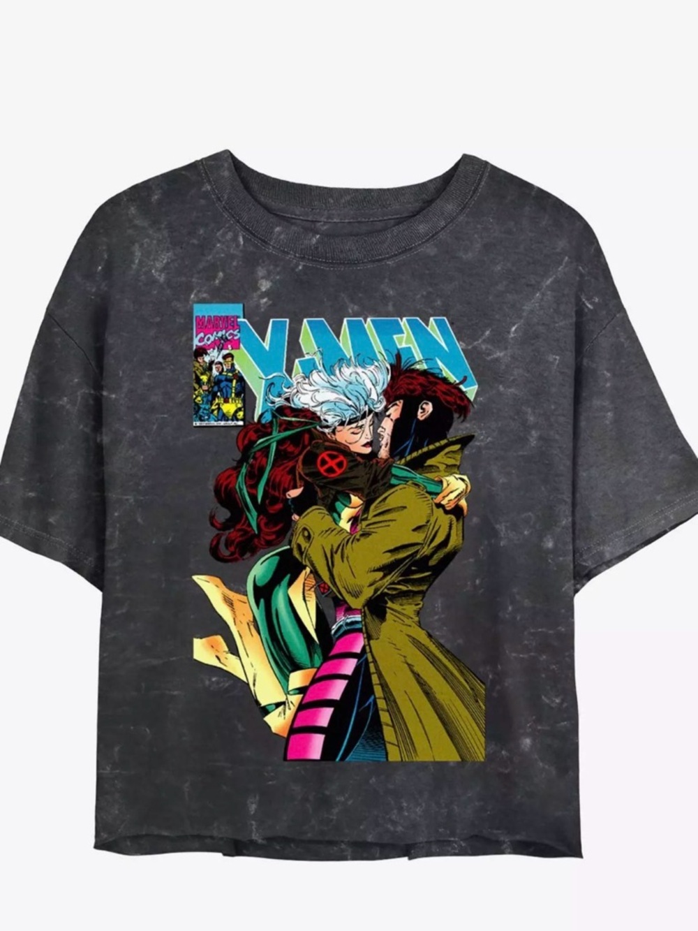 X-Men Rogue & Gambit Graphic Tee - Black Acid Wash